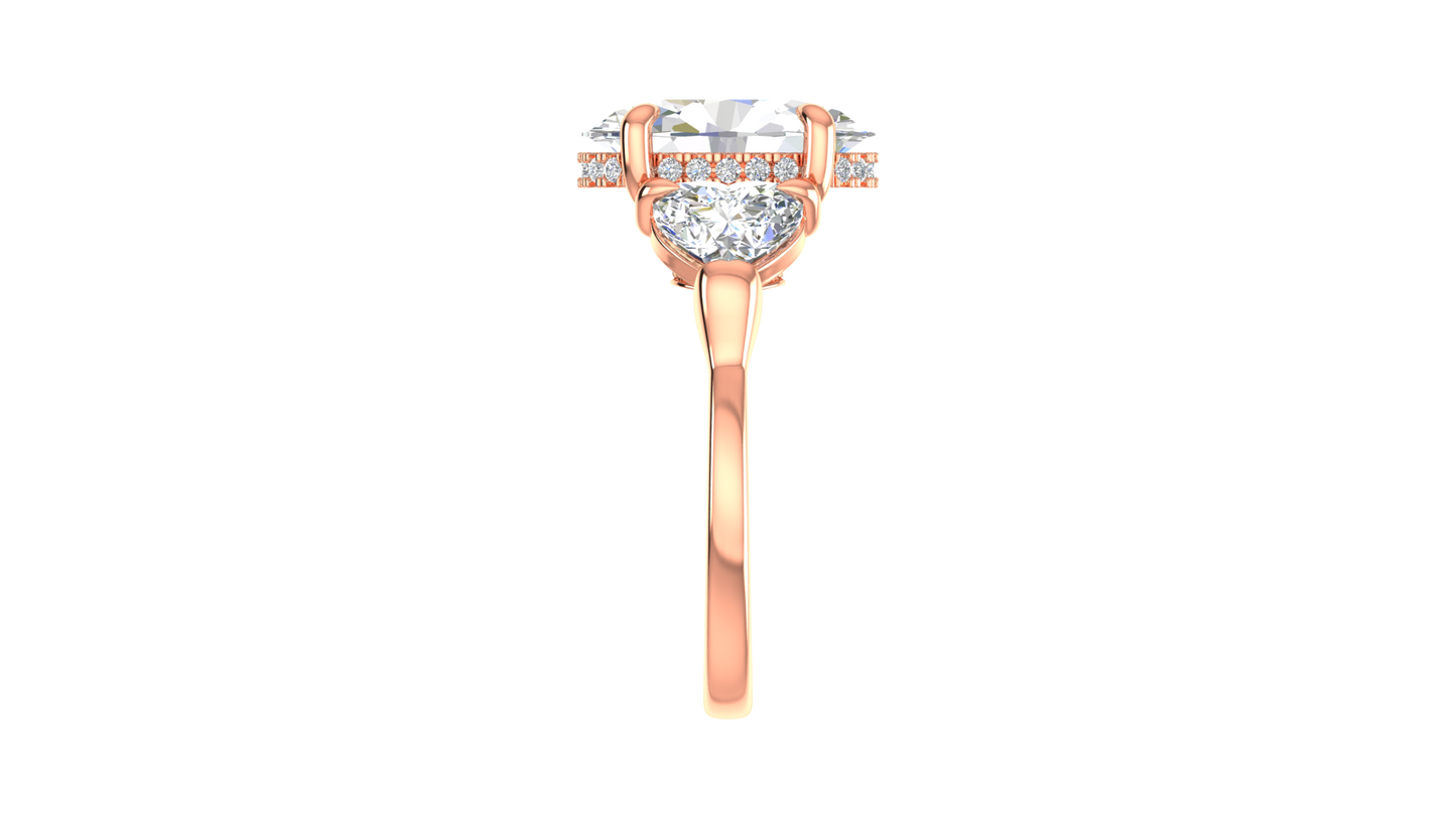 4 Carat Oval Cut Engagement Ring With Heart Shape Side Stones In 14K Rose Gold