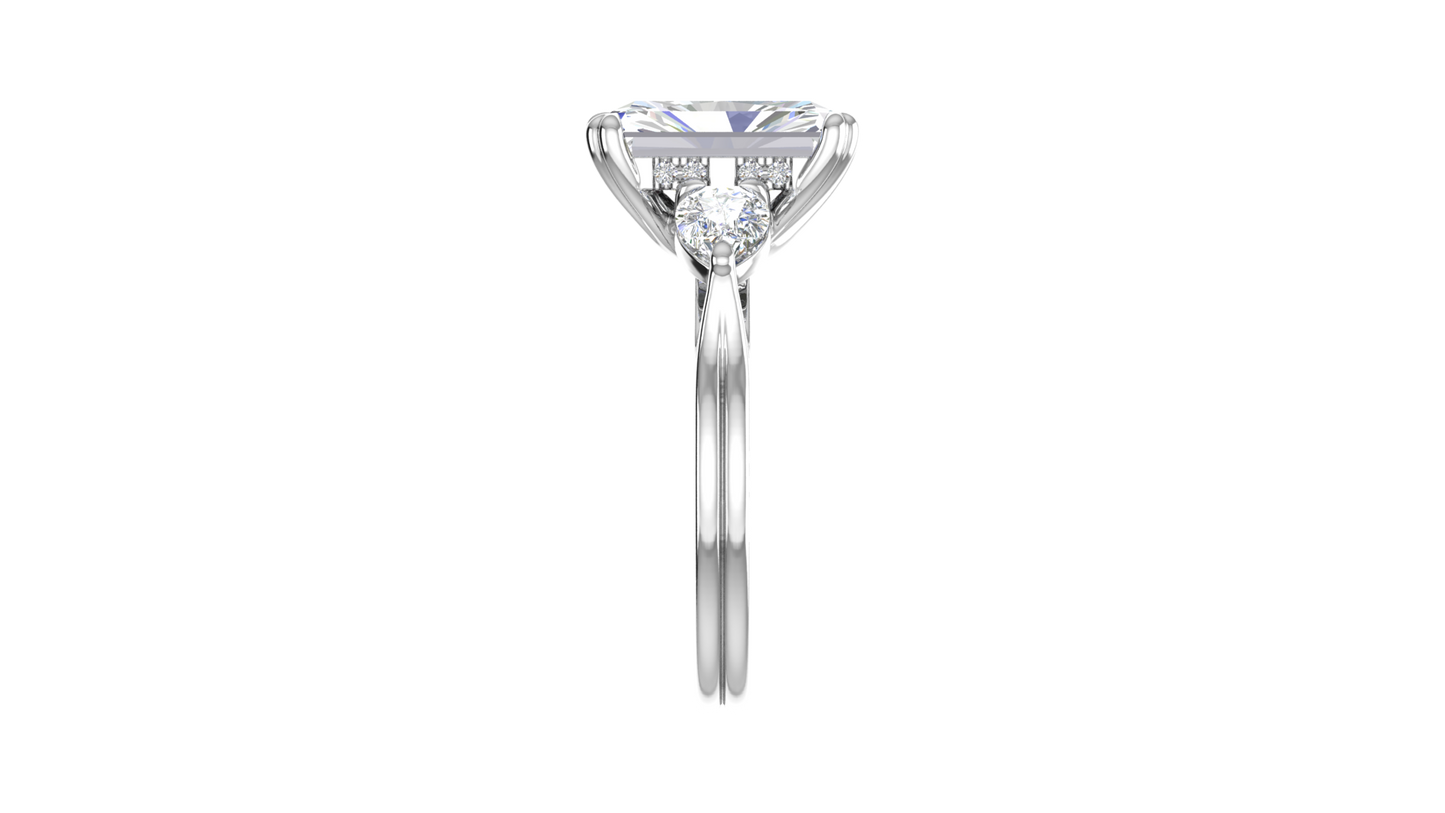 4 Carat Radiant Cut Engagement Ring With Pear Shaped Side Stones In 14K White Gold