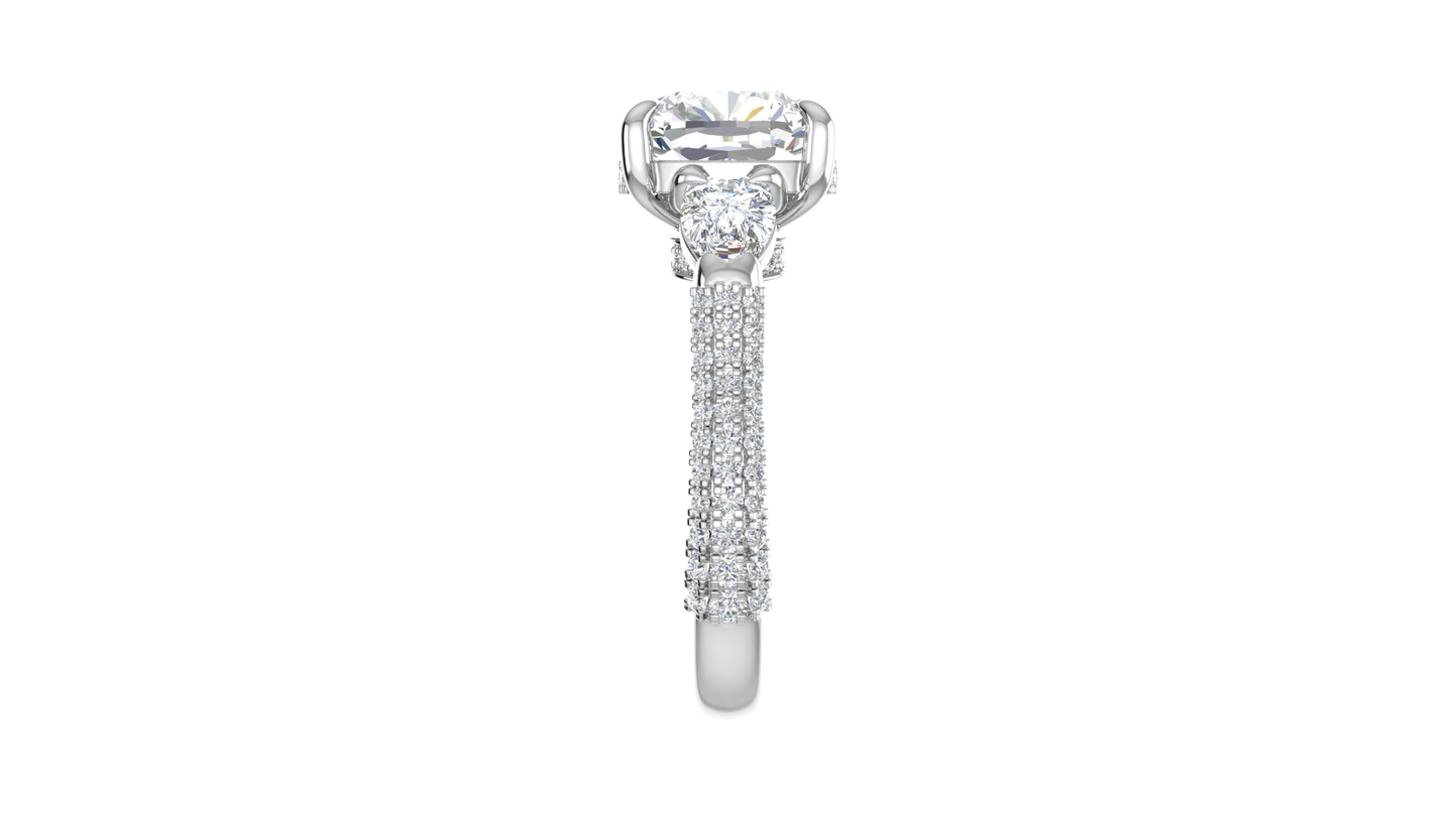 4 Carat Cushion-Cut Engagement Ring With Pear-Shaped Side Stones In 14K White Gold