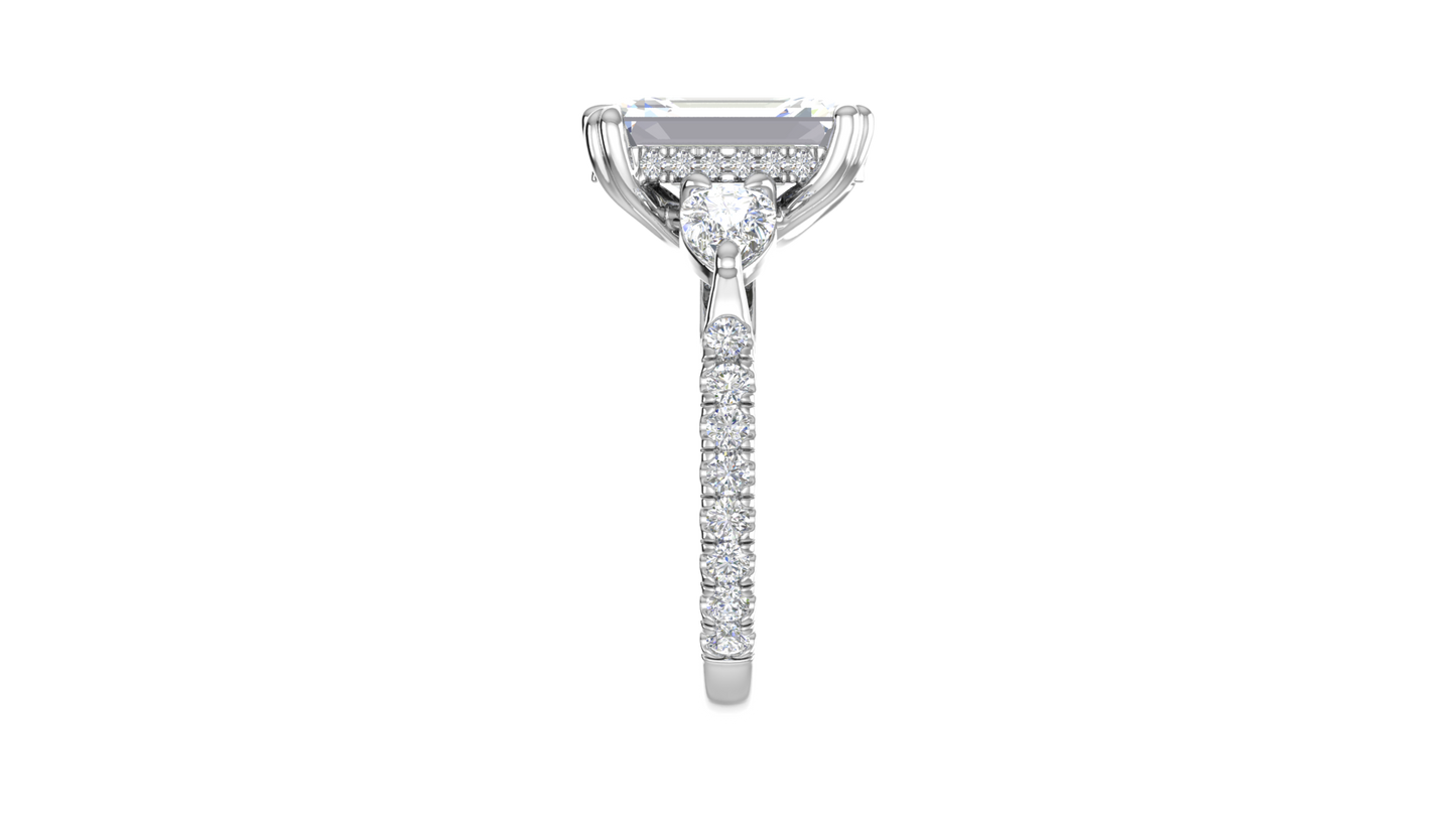 4 Carat Emerald Cut Engagement Ring With Pear Side Stones In 14K White Gold