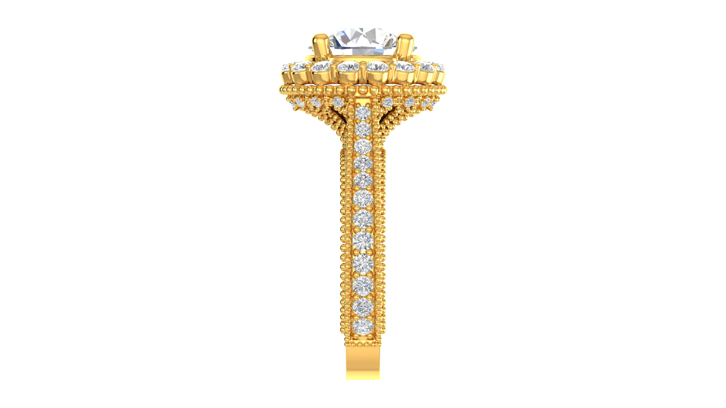 4 Carat Vintage Style Round Engagement Ring In 14K Yellow Gold