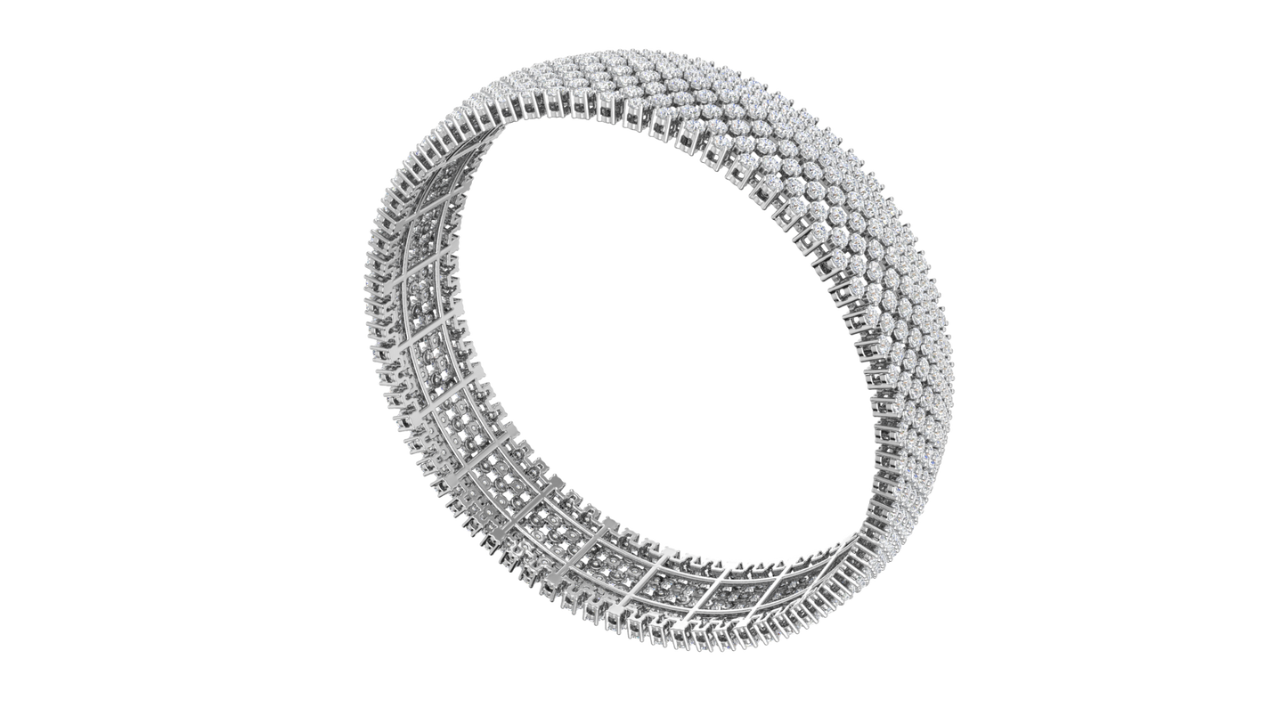 41.58 Ctw Round Cut Diamond Bangle | Wide Pavé Diamond Bangle Set In Luxury 14K White Gold