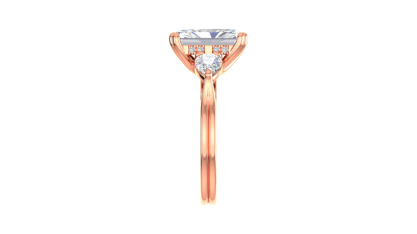 4 Carat Radiant Cut Engagement Ring With Pear Shaped Side Stones In 14K Rose Gold