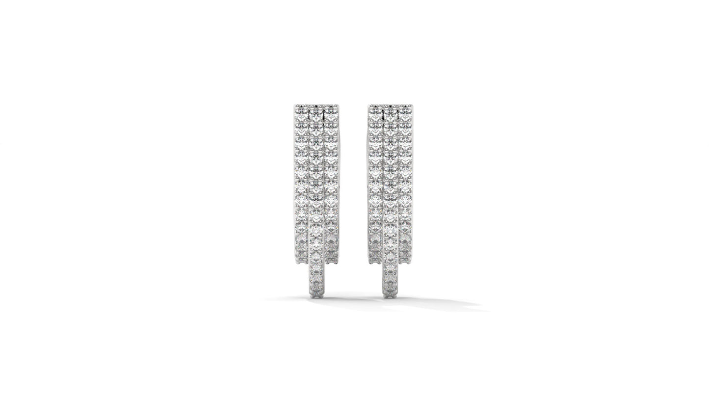 0.41 CTW Round Diamond Triple-Row Hoop Earrings in 14K White Gold – Pavé Setting