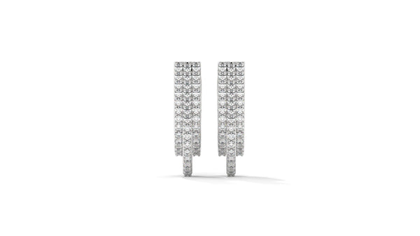 0.41 CTW Round Diamond Triple-Row Hoop Earrings in 14K White Gold – Pavé Setting