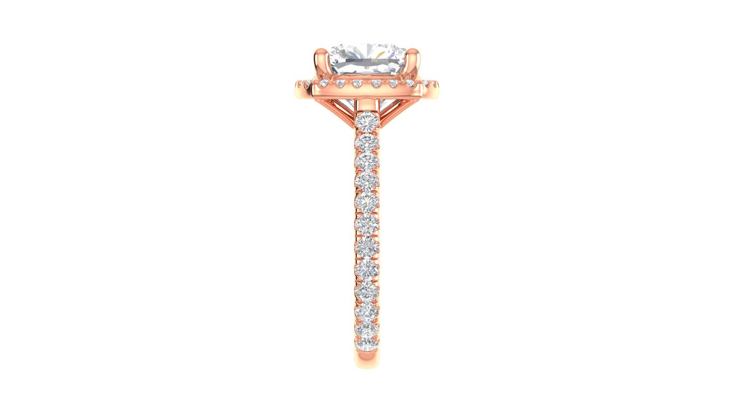 4 Carat Cushion-Cut Halo Engagement Ring With Pavé Diamond Band In 14K Rose Gold