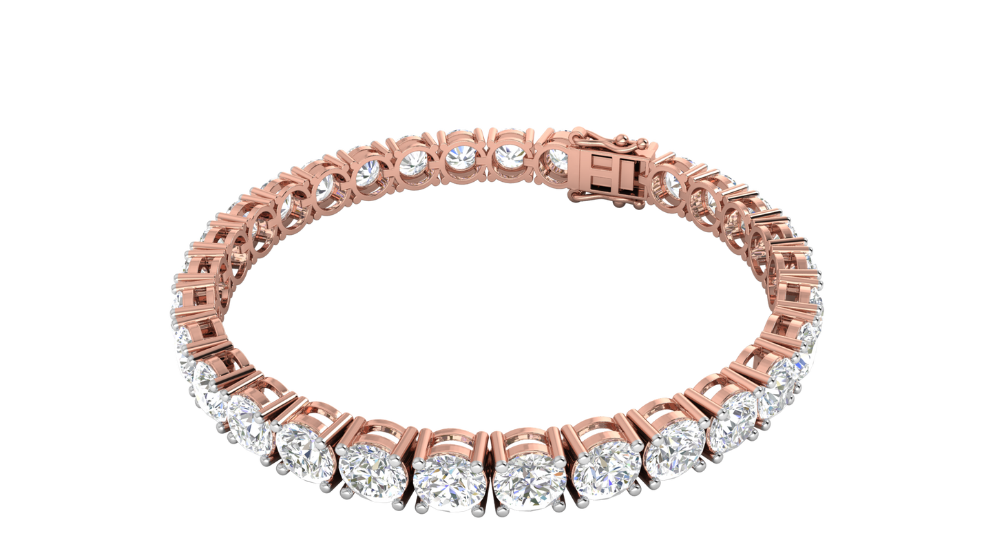 21.00 Ctw Round Brilliant Diamond Tennis Bracelet In 14K Rose Gold