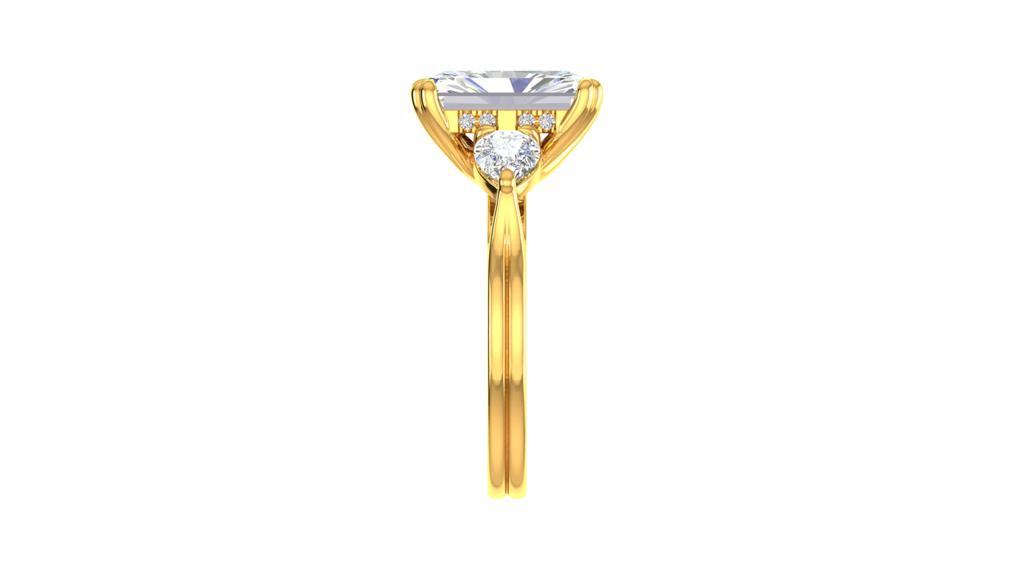 4 Carat Radiant Cut Engagement Ring With Pear Shaped Side Stones In 14K Yellow Gold