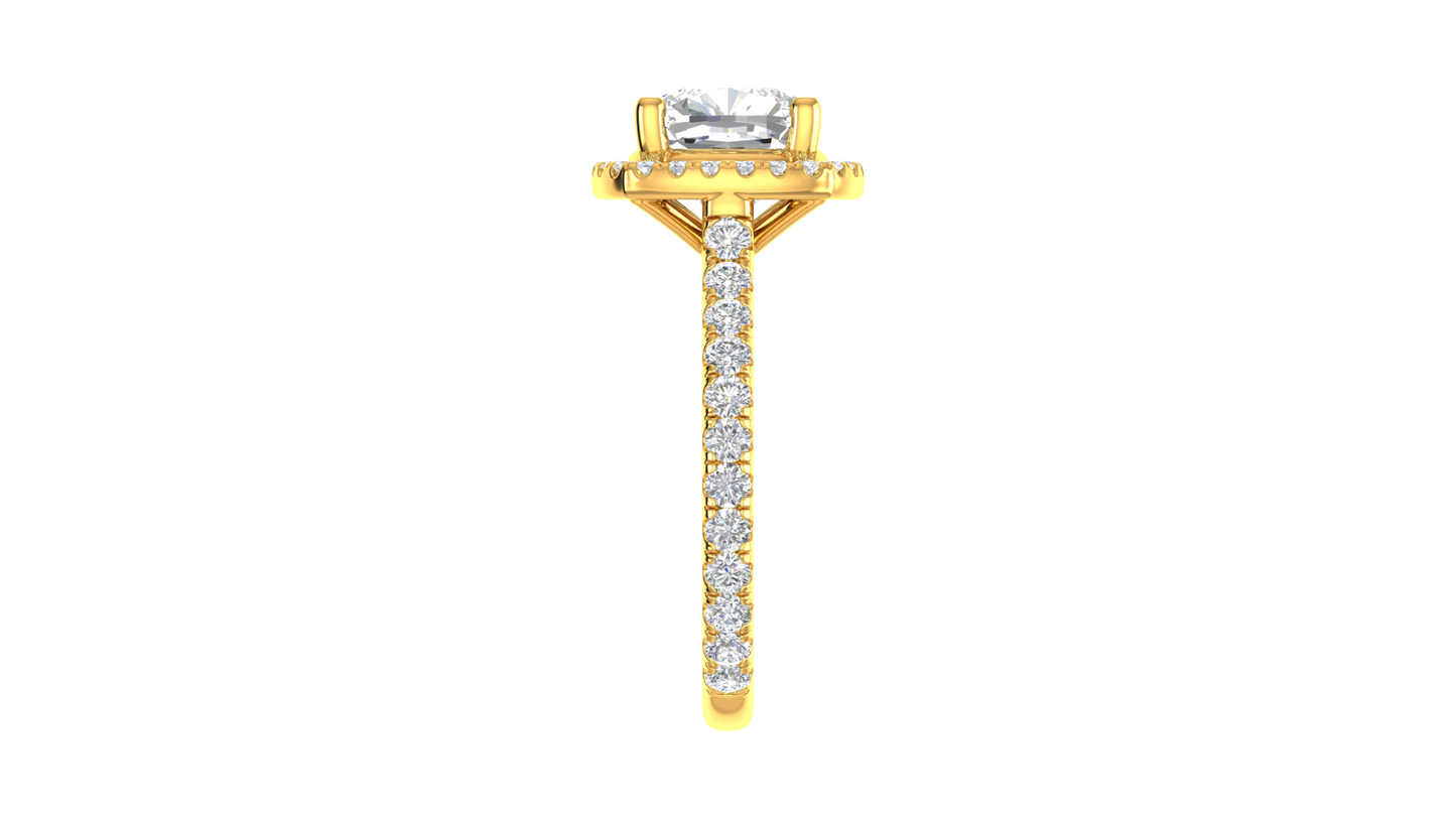 3 Carat Cushion-Cut Halo Engagement Ring With Pavé Diamond Band In 14K Yellow Gold