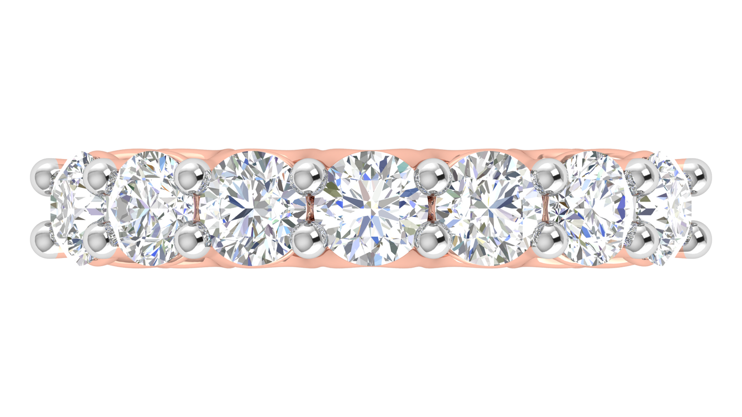 2.80 CTW Round Diamond 7 - Stone Wedding Band in 14K Rose Gold - U - Shape Prong Setting