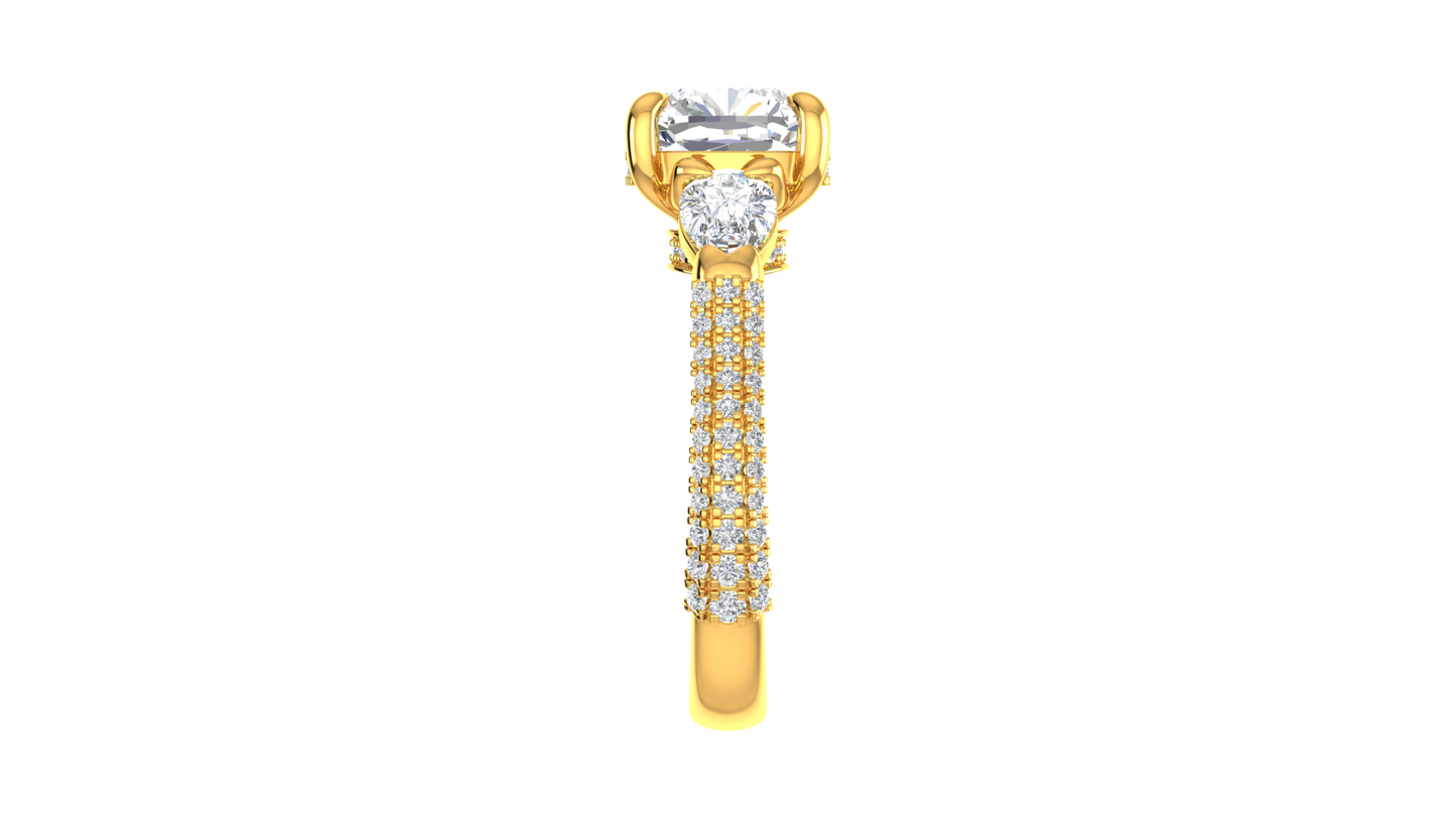 3 Carat Cushion-Cut Engagement Ring With Pear-Shaped Side Stones In 14K Yellow Gold