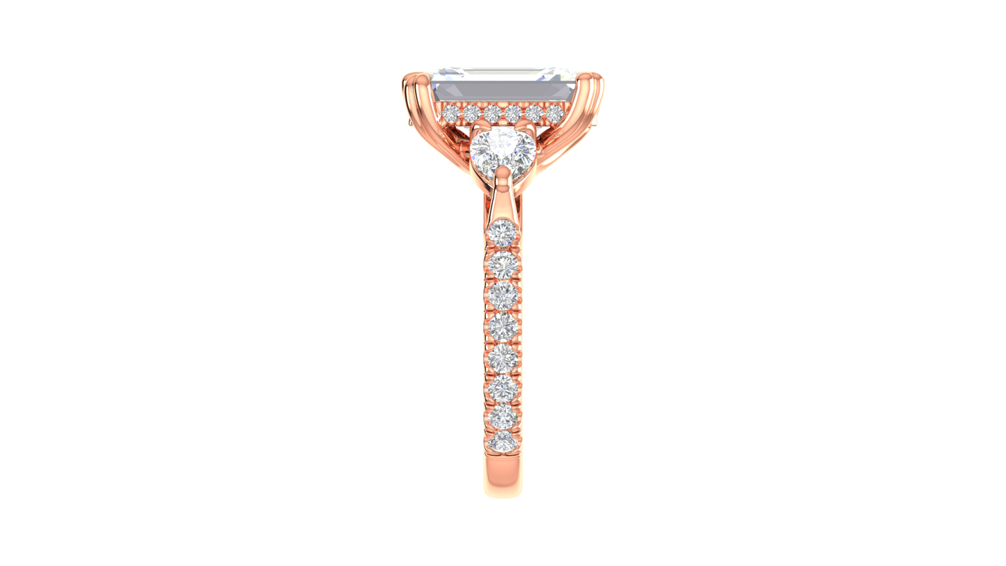 4 Carat Emerald Cut Engagement Ring With Pear Side Stones In 14K Rose Gold