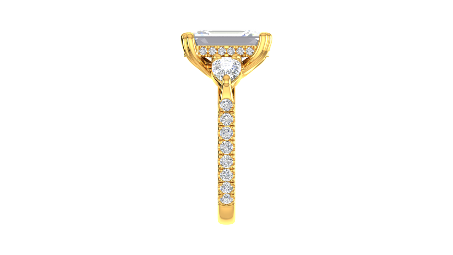 4 Carat Emerald Cut Engagement Ring With Pear Side Stones In 14K Yellow Gold