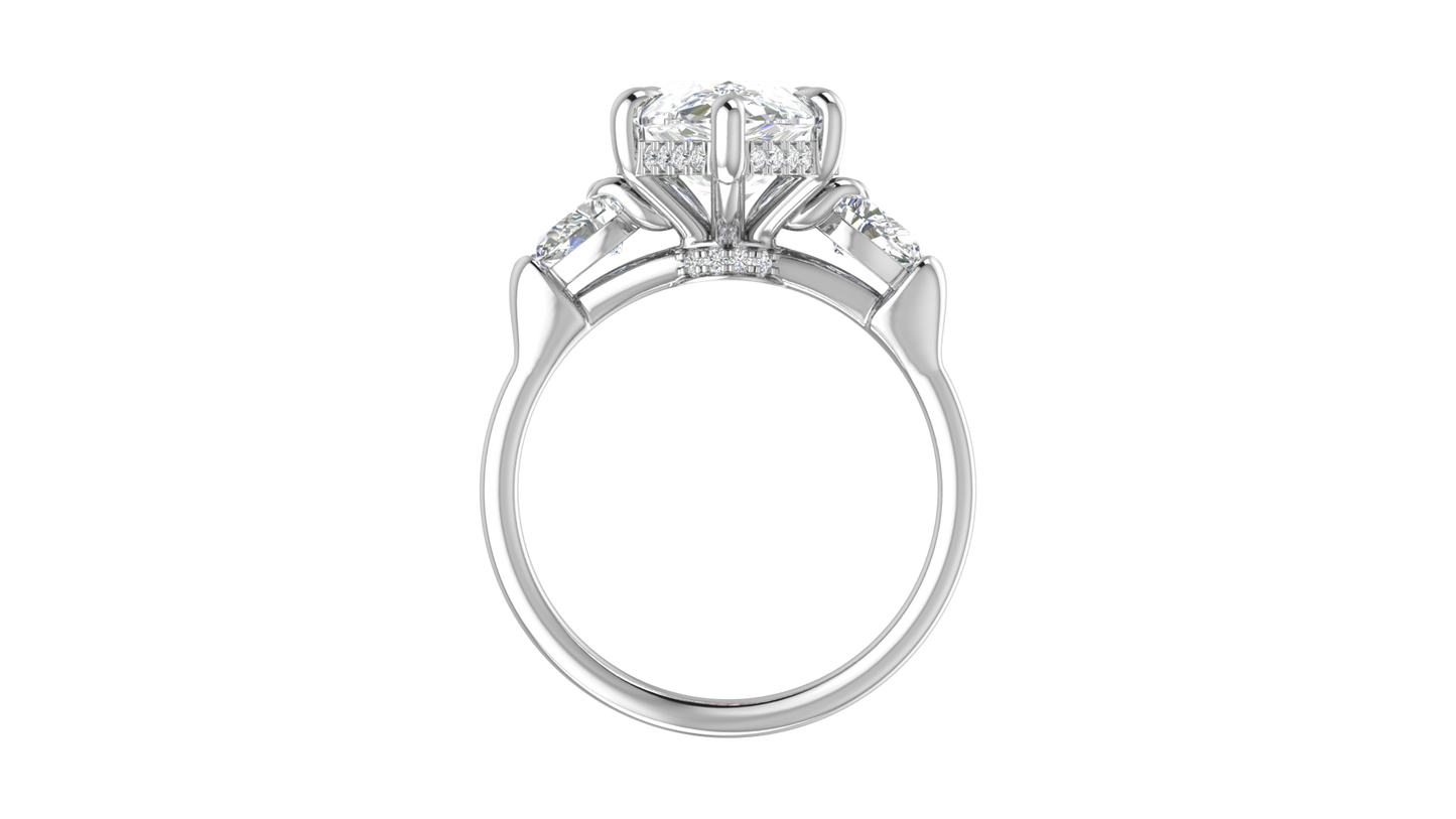 4 Carat Pear Cut Engagement Ring With Pear Shape Side Stones In 14K White Gold