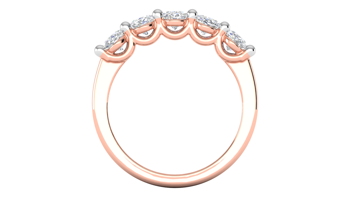 2.00 Ctw Luxurious Oval Cut Five-Stone Wedding Band With U-Shape Prong Setting In 14K Rose Gold