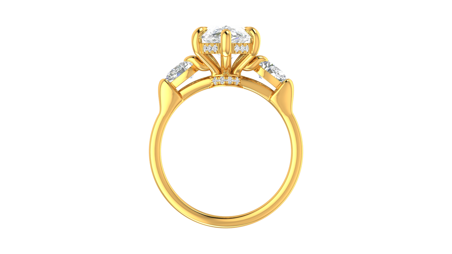 3 Carat Pear Cut Engagement Ring With Pear Shape Side Stones In 14K Yellow Gold