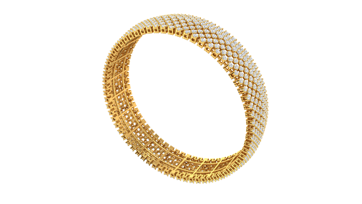 41.58 Ctw Round Cut Diamond Bangle | Wide Pavé Diamond Bangle Set In Luxury 14K Yellow Gold