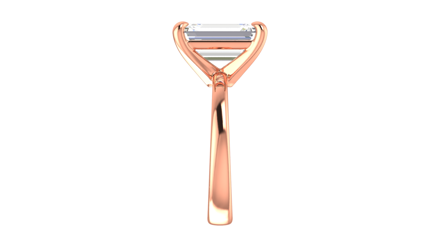5.00 Ctw Emerald Cut Solitaire Engagement Ring Set In 14K Rose Gold
