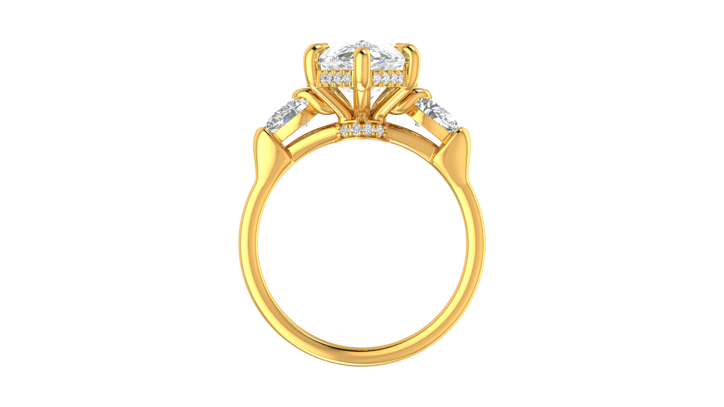 4 Carat Pear Cut Engagement Ring With Pear Shape Side Stones In 14K Yellow Gold