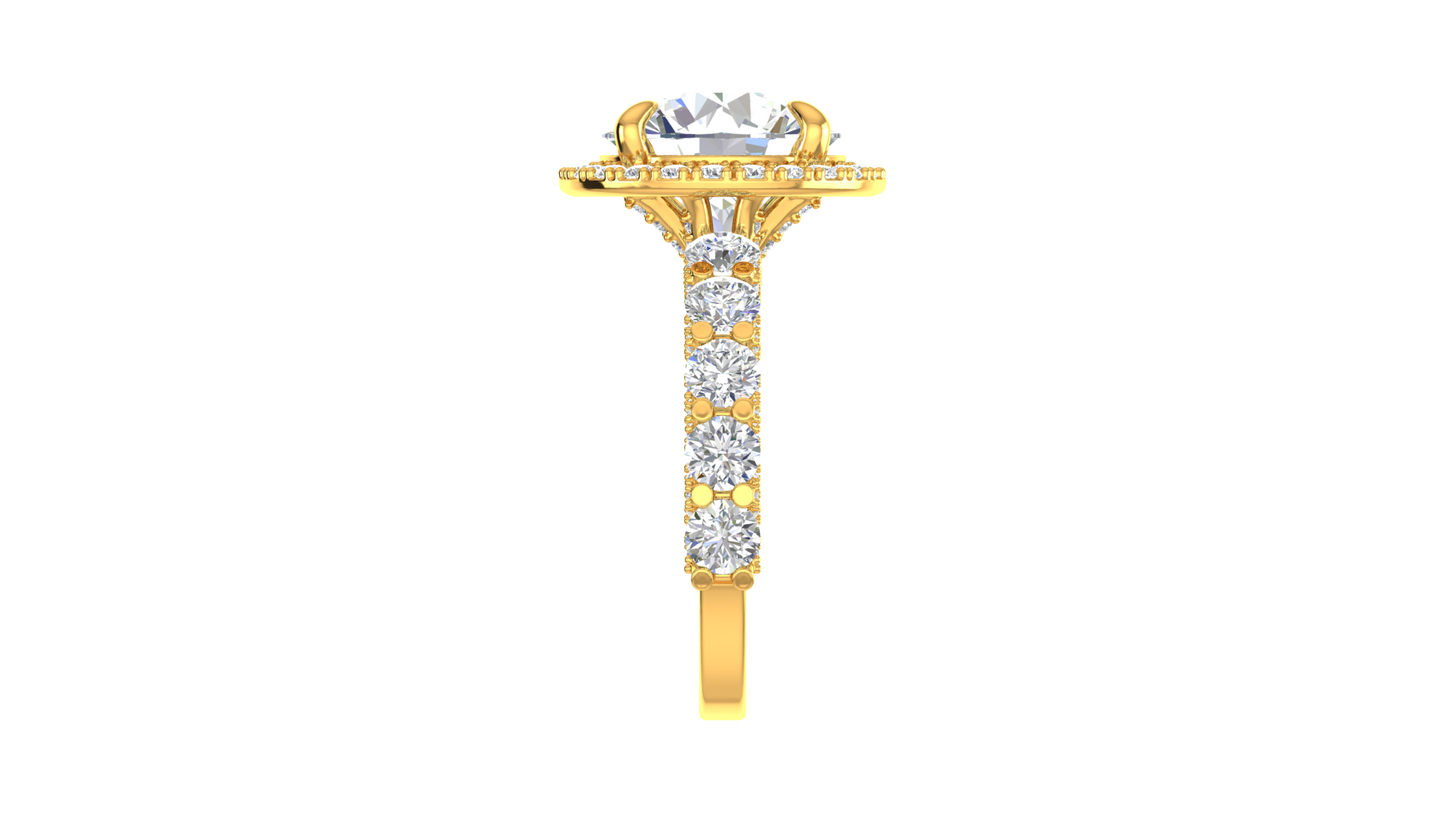 4.00 Carat Round-Cut Halo Engagement Ring With Pavé Diamond Band In 14K Yellow Gold