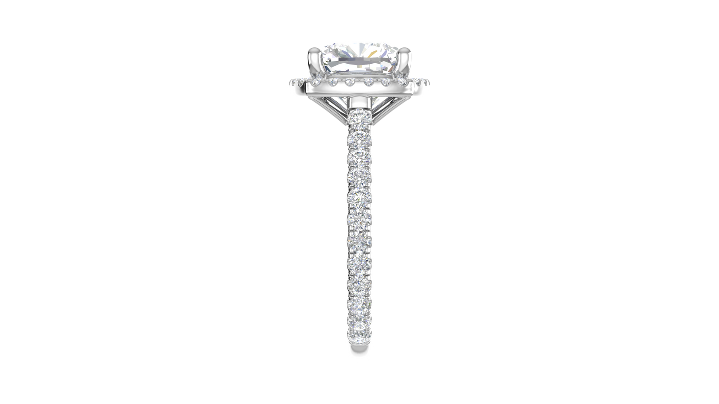 4 Carat Cushion-Cut Halo Engagement Ring With Pavé Diamond Band In 14K White Gold