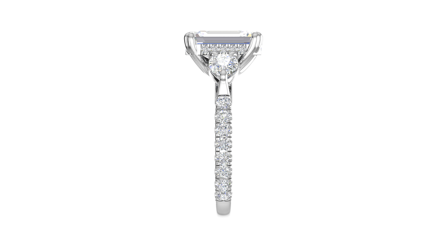3 Carat Emerald Cut Engagement Ring With Pear Side Stones In 14K White Gold