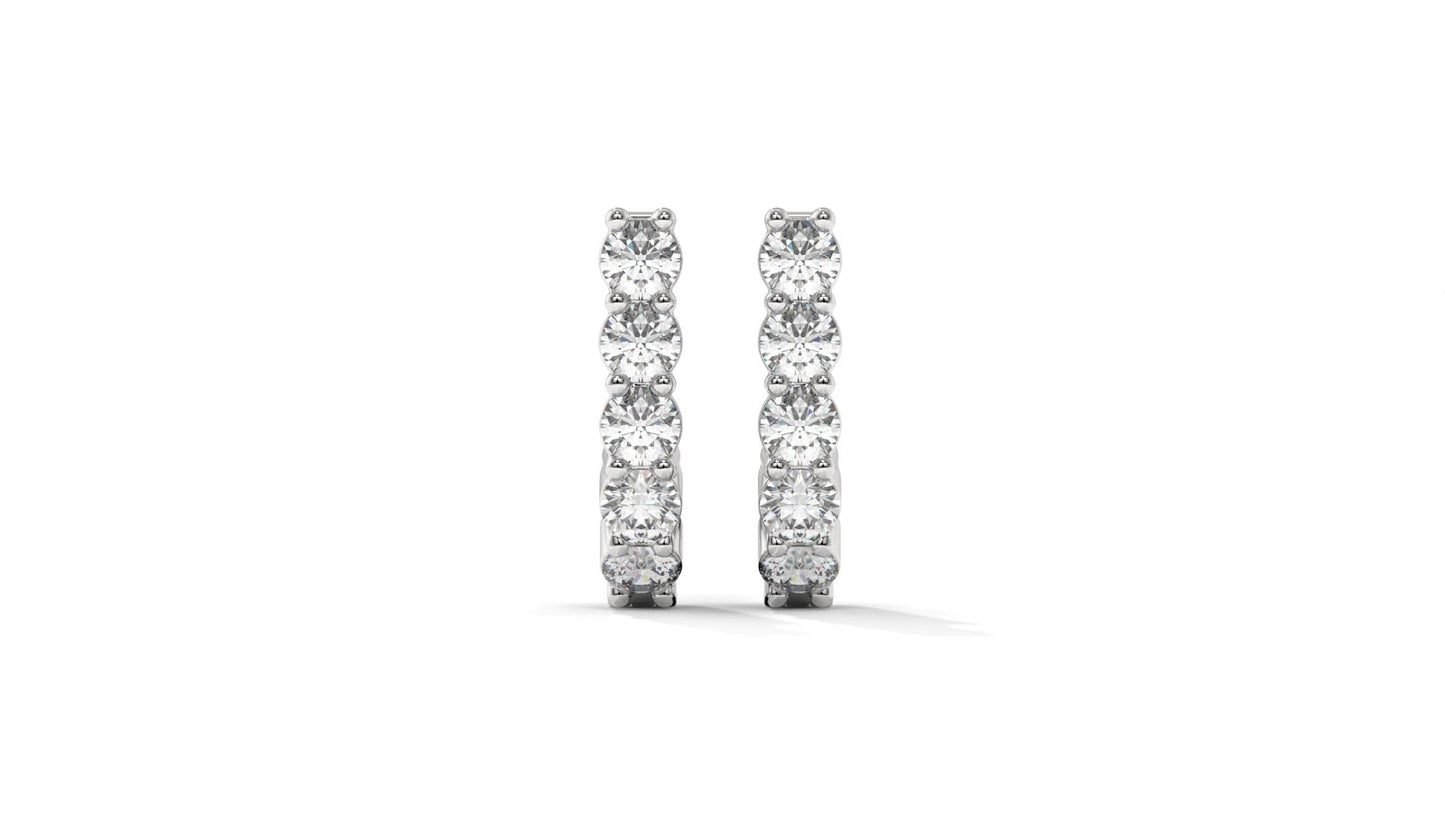 0.74 CTW Round Diamond Hoop Earrings In 14K White Gold – Shared-Prong Setting