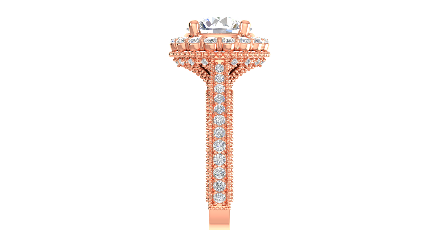 4 Carat Vintage Style Round Engagement Ring In 14K Rose Gold