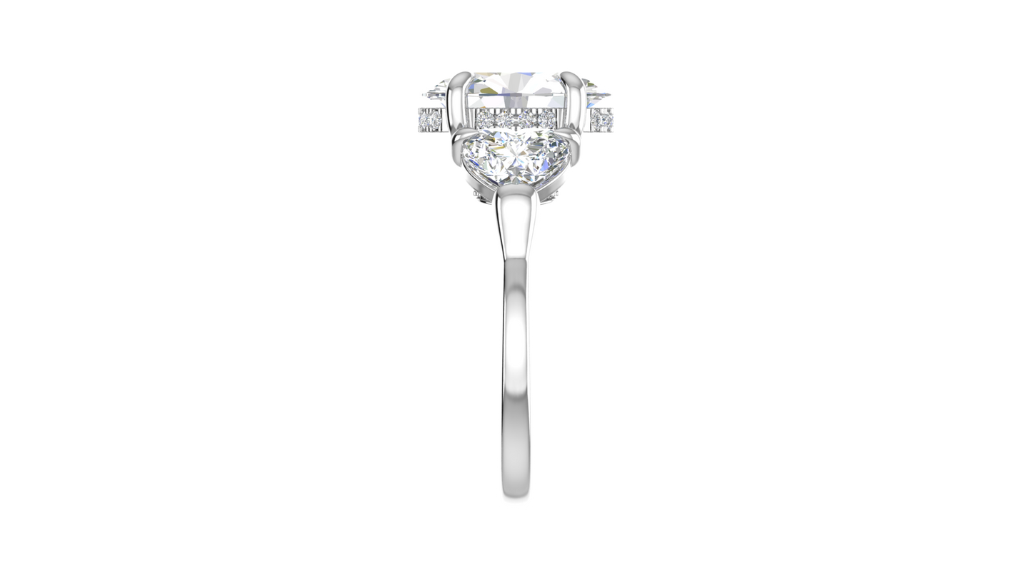 3 Carat Oval Cut Engagement Ring With Heart Shape Side Stones In 14K White Gold