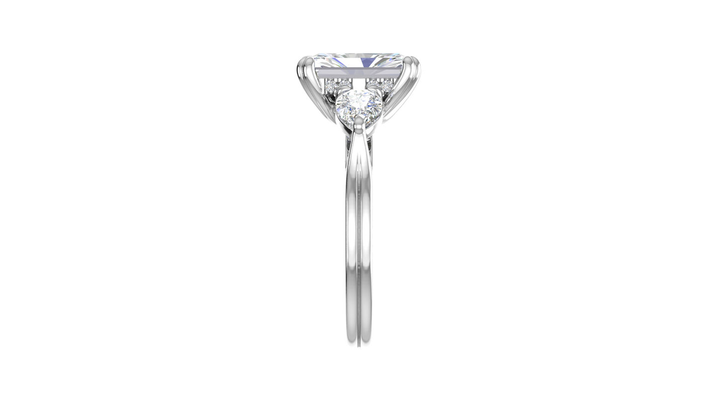 3 Carat Radiant Cut Engagement Ring With Pear Shaped Side Stones In 14K White Gold
