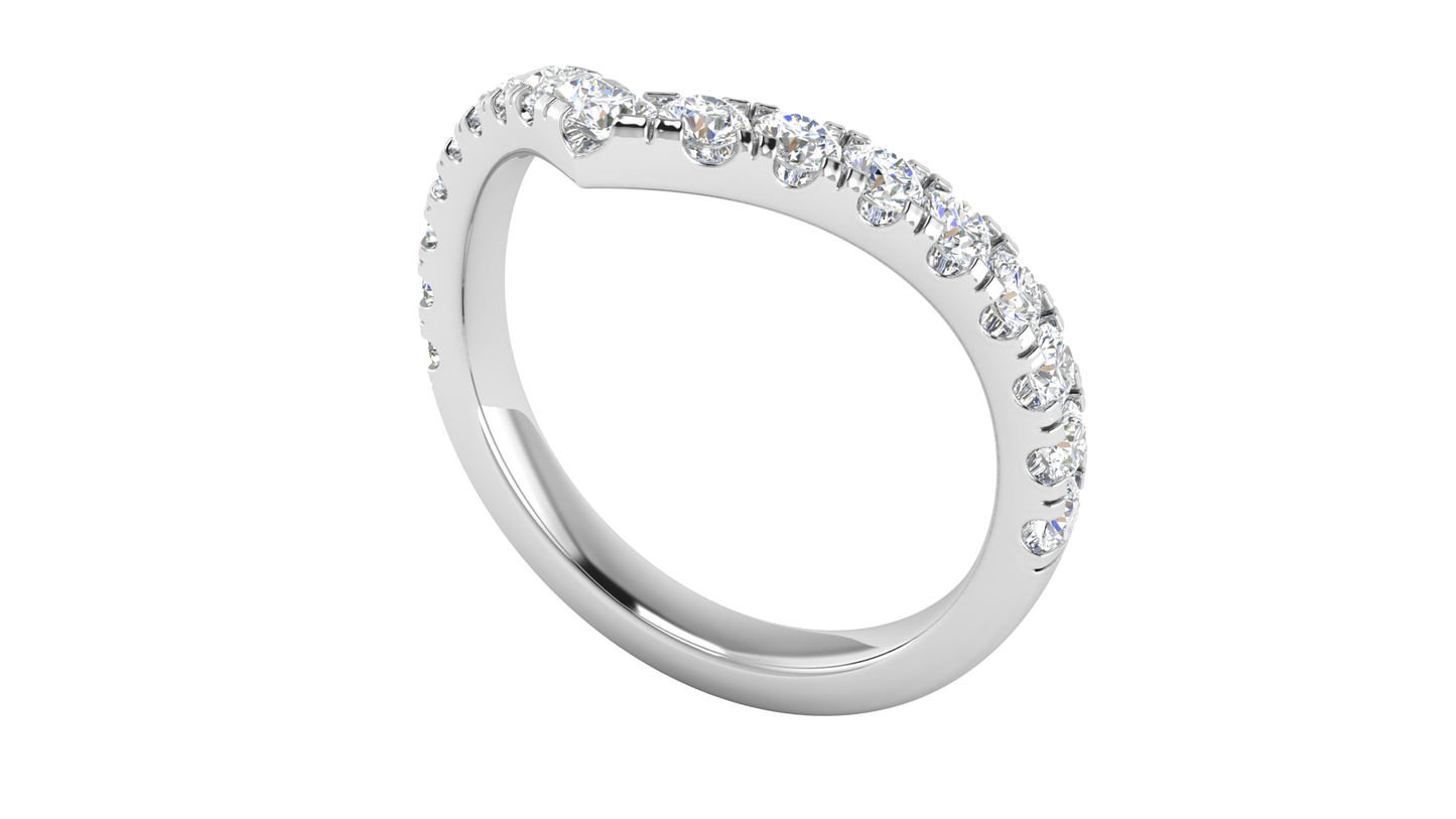 0.68 Ctw Elegant Diamond Chevron Ring Set In 14K White Gold