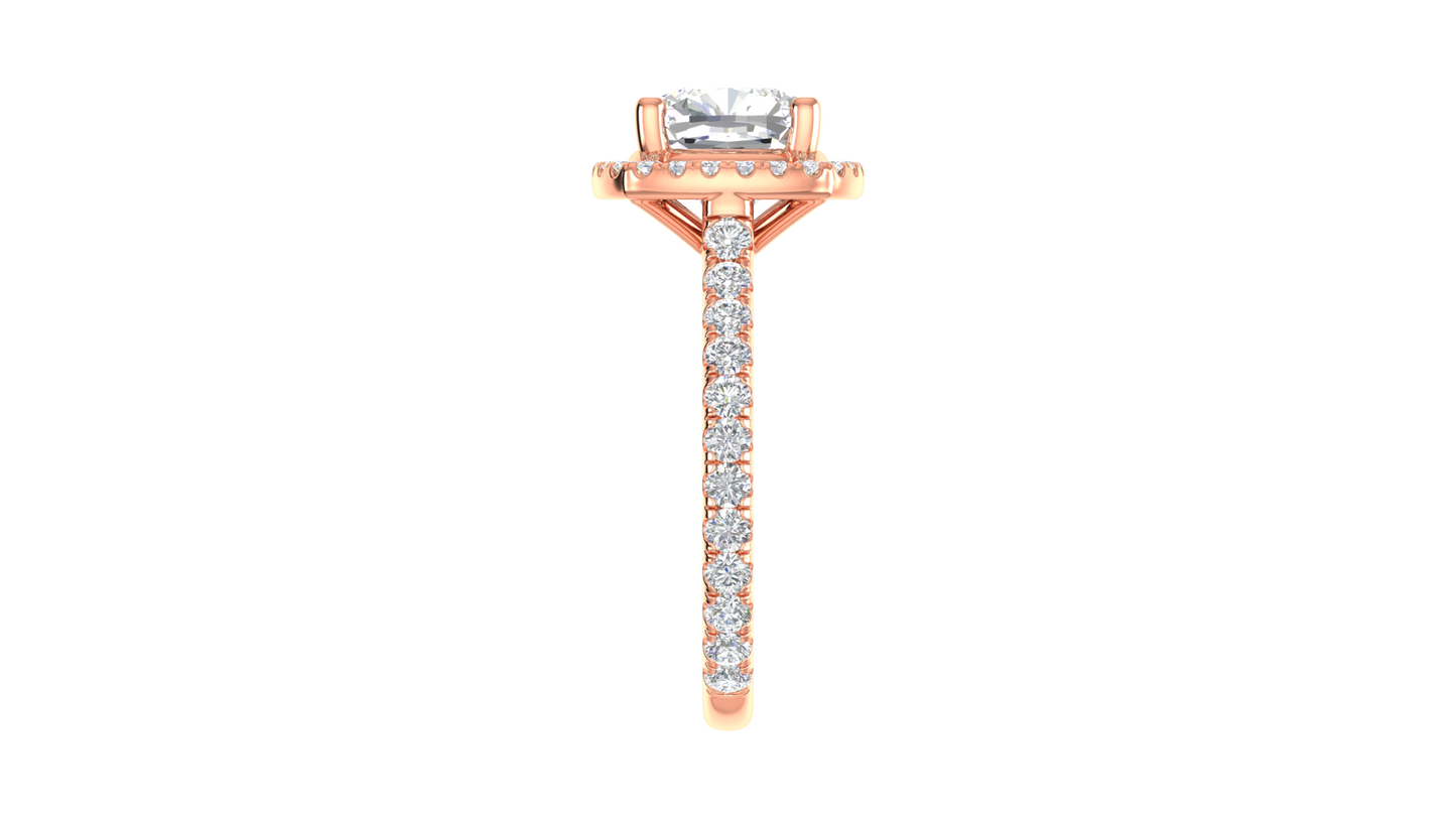 3 Carat Cushion-Cut Halo Engagement Ring With Pavé Diamond Band In 14K Rose Gold
