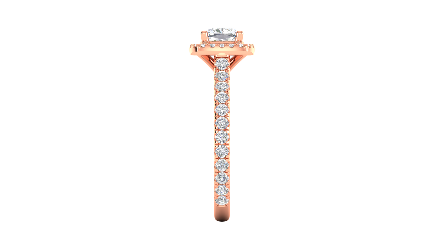 1 Carat Cushion-Cut Halo Engagement Ring With Pavé Diamond Band In 14K Rose Gold