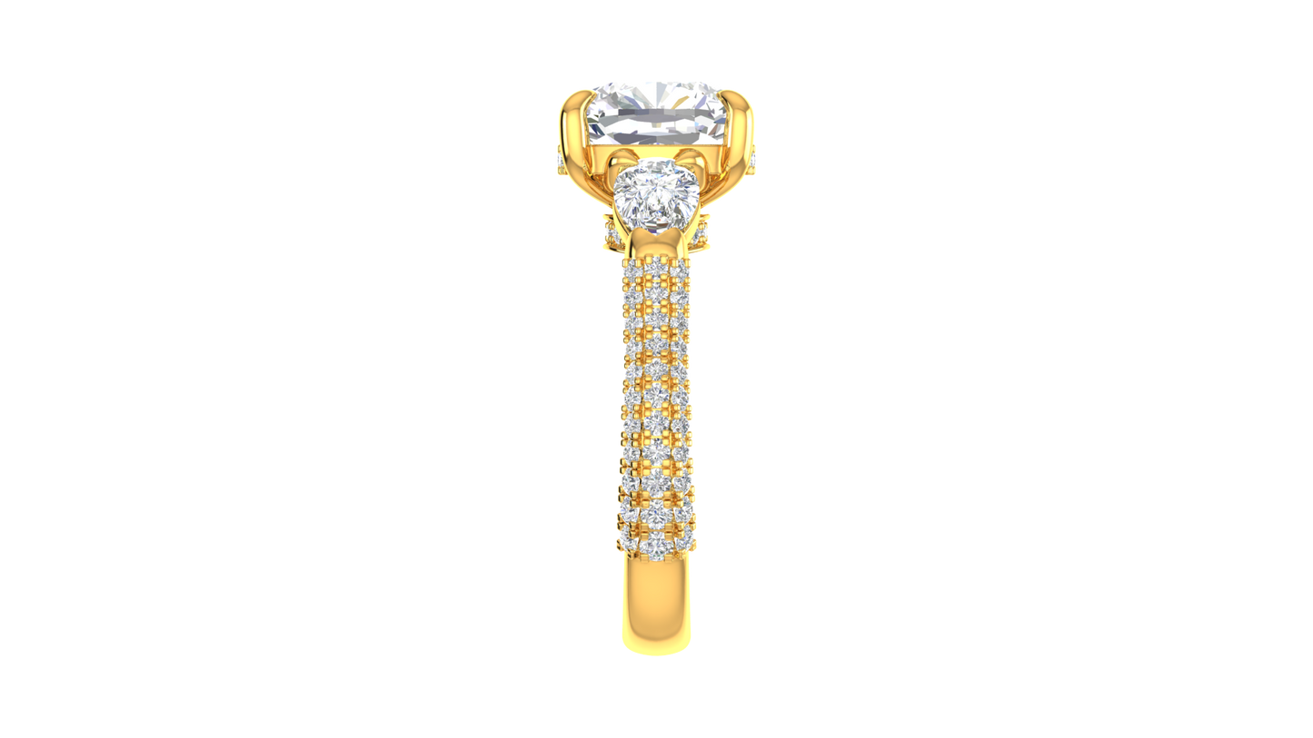 4 Carat Cushion-Cut Engagement Ring With Pear-Shaped Side Stones In 14K Yellow Gold