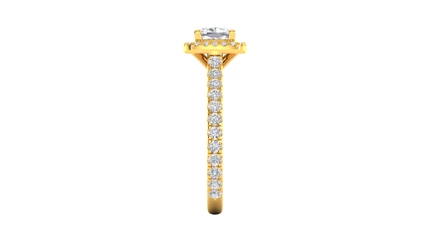 1 Carat Cushion-Cut Halo Engagement Ring With Pavé Diamond Band In 14K Yellow Gold