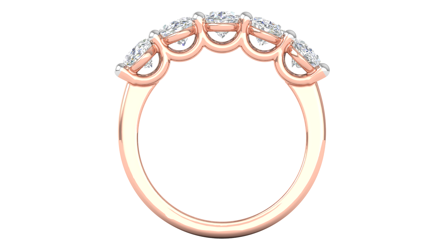 2.50 Ctw Luxurious Oval Cut Five-Stone Wedding Band With U-Shape Prong Setting In 14K Rose Gold