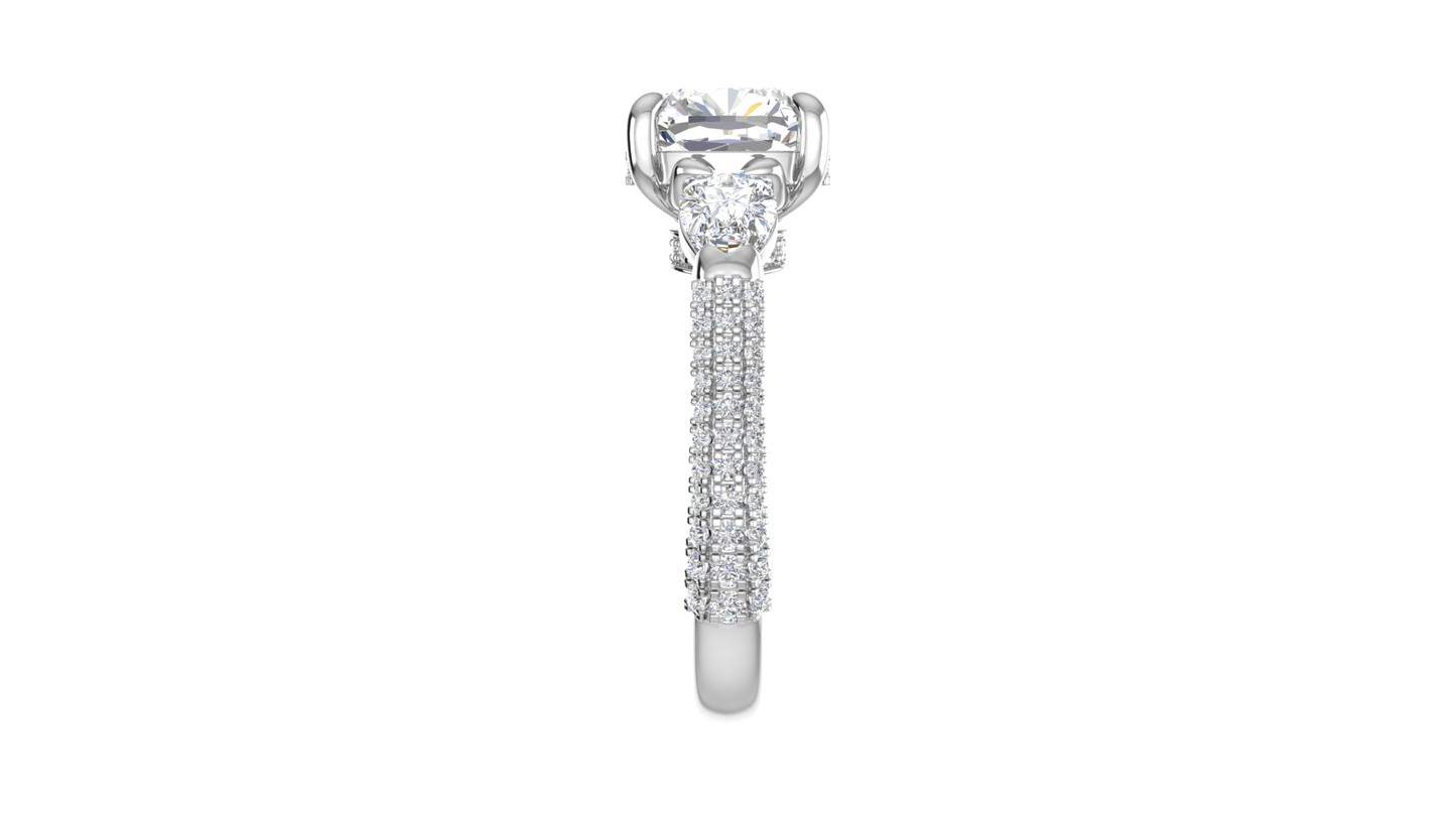 3 Carat Cushion-Cut Engagement Ring With Pear-Shaped Side Stones In 14K White Gold