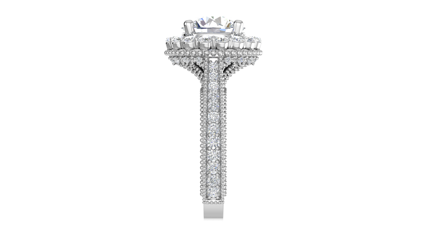 4 Carat Vintage Style Round Engagement Ring In 14K White Gold