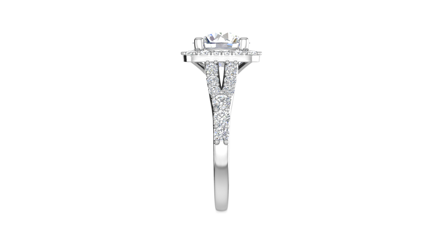 2.00 Carat Round-Cut Halo Engagement Ring With Pavé Diamond Band In 14K White Gold