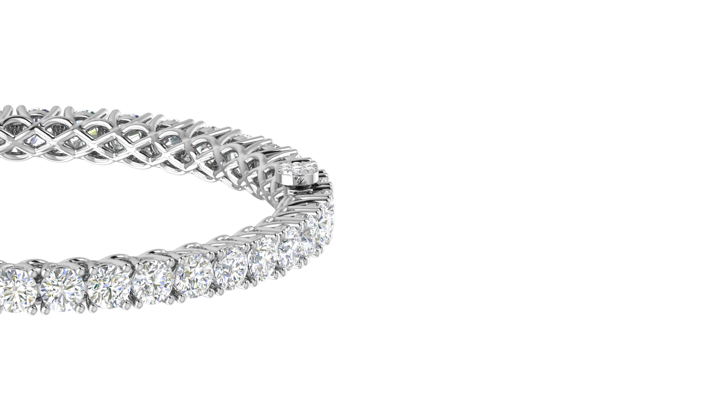 17.32 Ctw Round Cut Diamond Bangle | Lattice Diamond Bangle Set In Luxury 14K White Gold