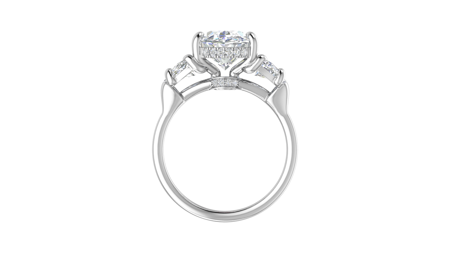 4 Carat Oval Cut Engagement Ring With Half Moon Side Stones In 14K White Gold