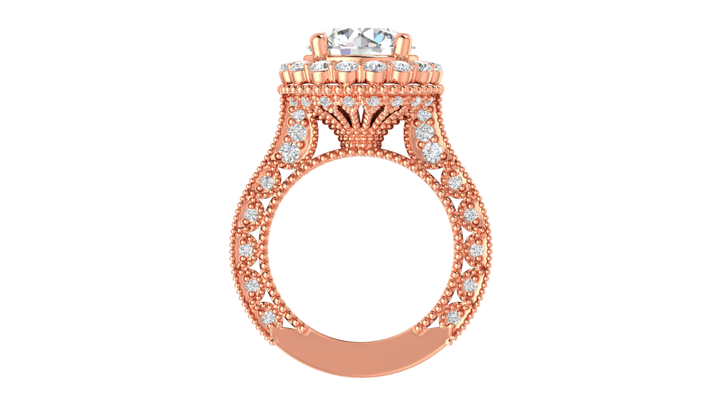 4 Carat Vintage Style Round Engagement Ring In 14K Rose Gold