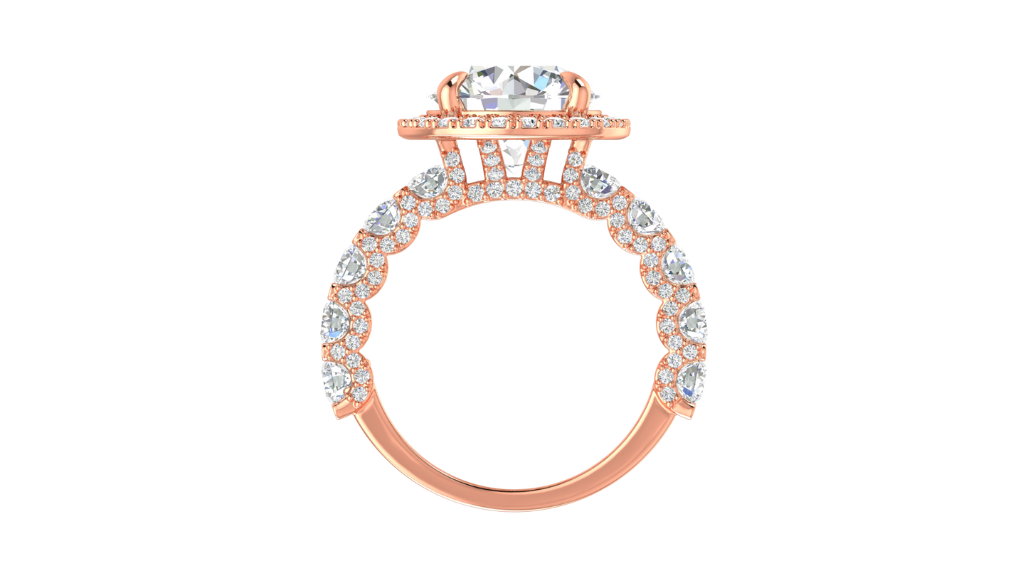4.00 Carat Round-Cut Halo Engagement Ring With Pavé Diamond Band In 14K Rose Gold