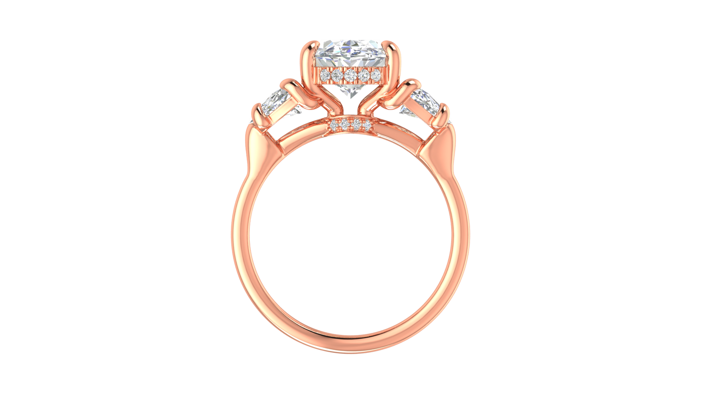 3 Carat Oval Cut Engagement Ring With Half Moon Side Stones In 14K Rose Gold