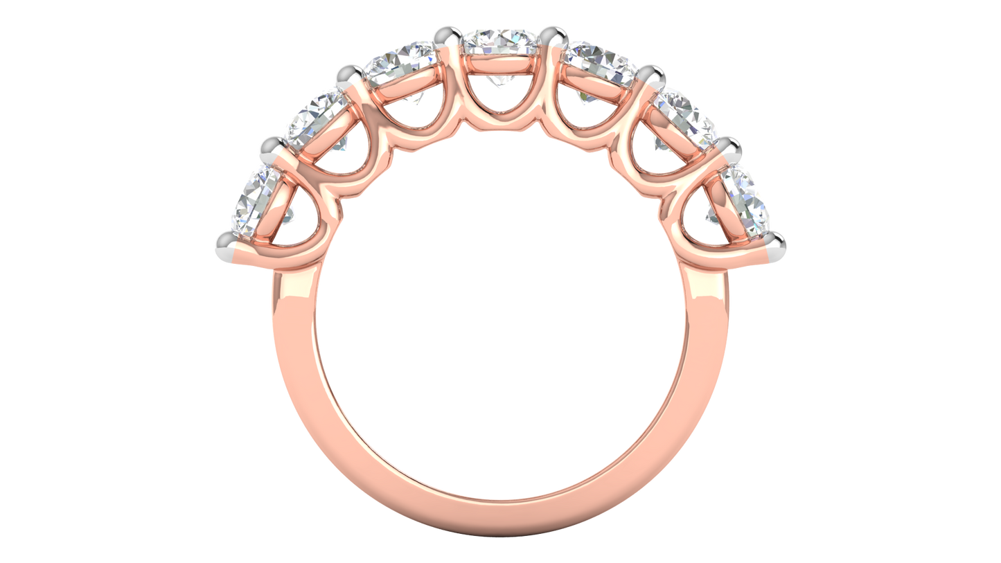 2.80 CTW Round Diamond 7 - Stone Wedding Band in 14K Rose Gold - U - Shape Prong Setting