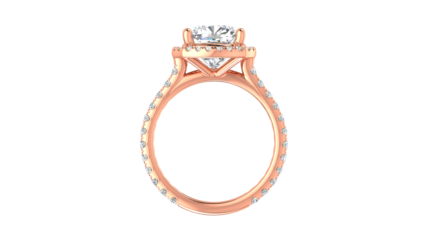 4 Carat Cushion-Cut Halo Engagement Ring With Pavé Diamond Band In 14K Rose Gold