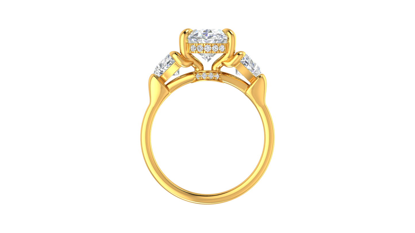 3 Carat Oval Cut Engagement Ring With Heart Shape Side Stones In 14K Yellow Gold