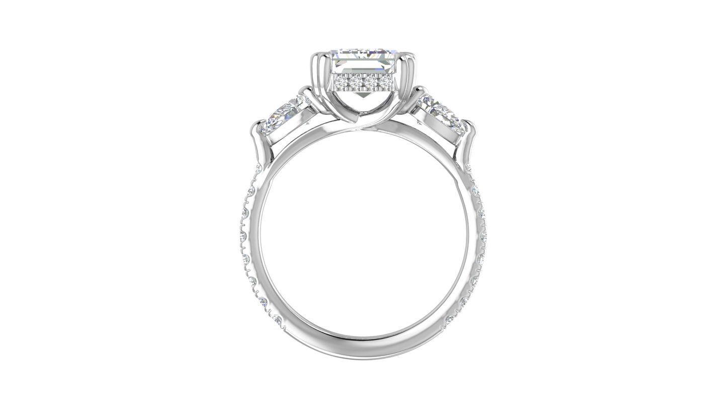 4 Carat Emerald Cut Engagement Ring With Pear Side Stones In 14K White Gold