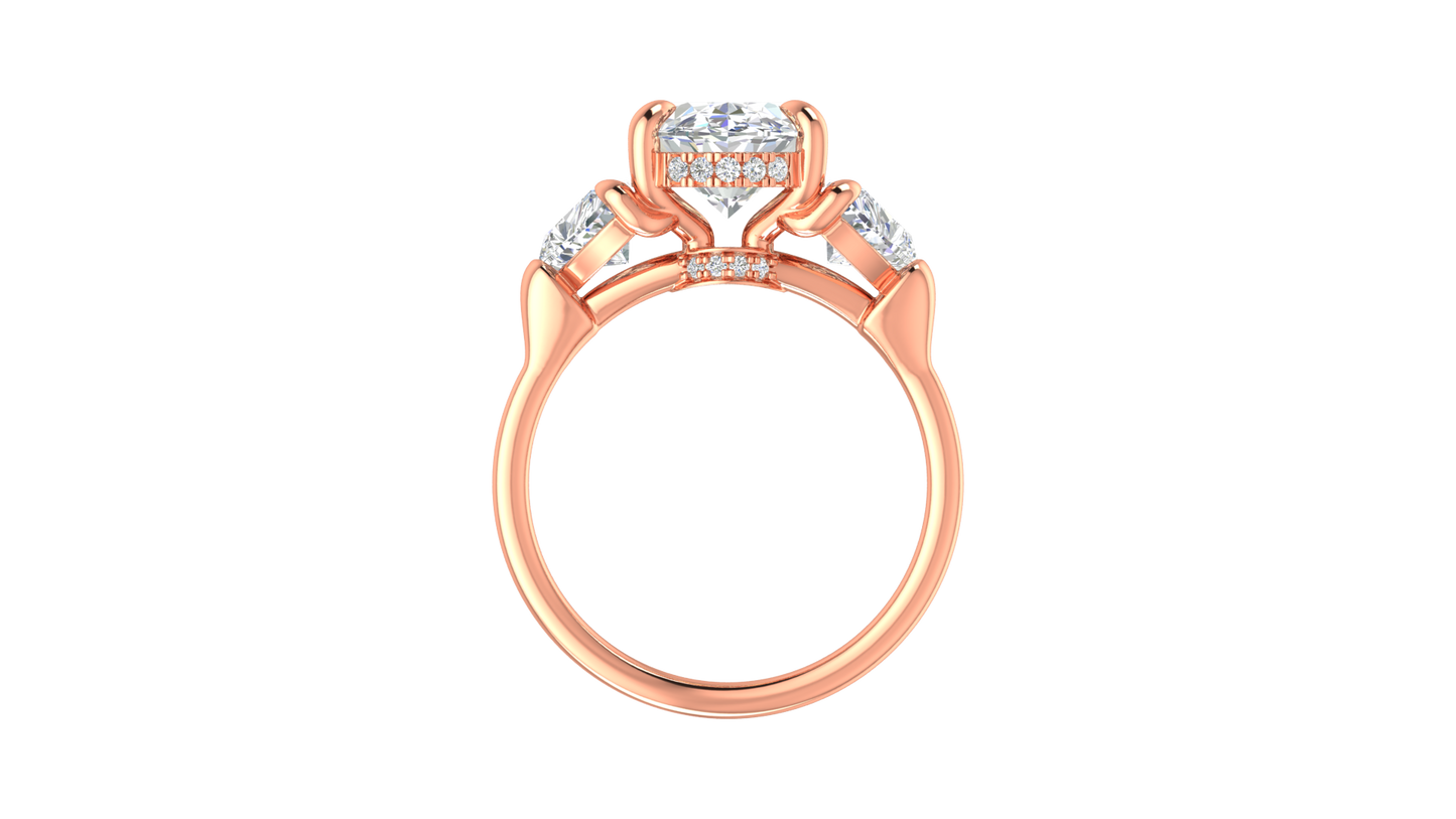 3 Carat Oval Cut Engagement Ring With Heart Shape Side Stones In 14K Rose Gold