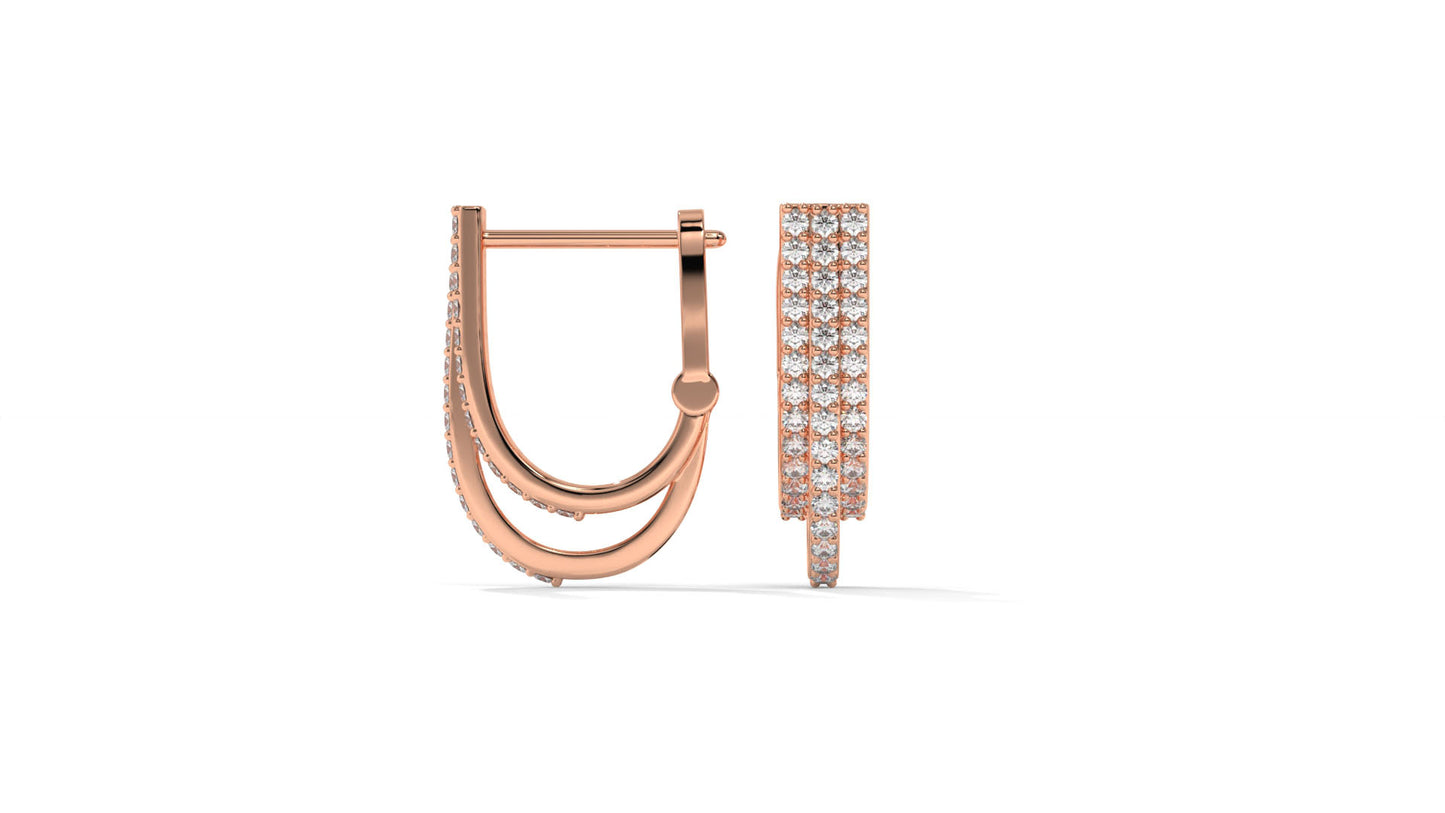 0.41 CTW Round Diamond Triple-Row Hoop Earrings in 14K Rose Gold – Pavé Setting